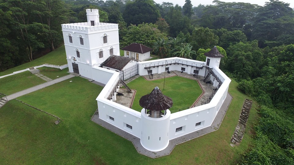 Image shoes aerial view of Fort Margherita where the Brooke Gallery is housed.